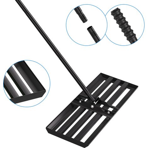 Wolketon Rastrillo nivelador para césped 75 x 25 cm con mango de acero, guantes de jardinería incluidos (1/5)