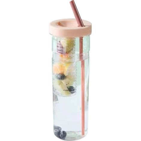 Bouteille d'eau sport avec infusion de fruits et paille, grande capacité transparente pour fitness, gym et activités extérieures. (1/5)