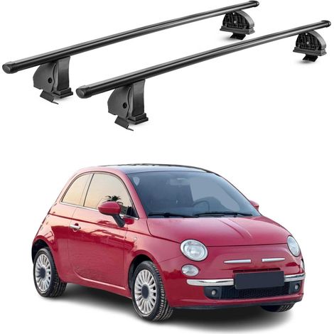 OMAC Stahl Dachträger Querträger Fiat 500 2007-2026 – TÜV / DIN 75302:2019 – Abschließbar – Max. 75 kg – 2 Stangen – Schwarz (1/5)