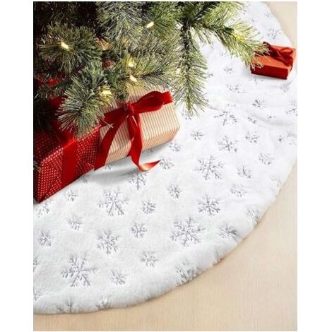Jupe de Sapin de Noël Argent Sequin Flocon de Neige, 90CM Decoration Sapin Noël, Blanc Neige Fausse Fourrure Couvre-Pied de Sapin, Noël Decoration Sapin pour Décorations de Vacances de Fête (1/5)