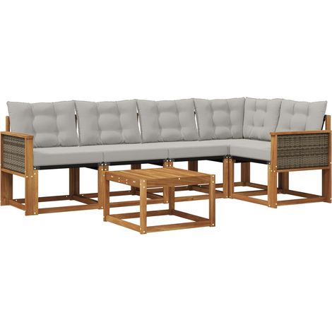 Outdoor Sofa Set with Cushion 6 pcs Natural and Light Grey vidaXL