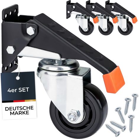 HMF 6750 Schwerlastrollen absenkbar für Werkbank, 4er Set, 76 mm, bis 400 kg, Schwarz