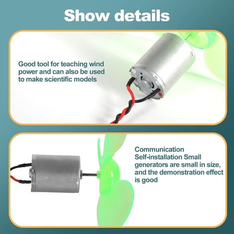 Sollbry Generador de energía eólica, kit de turbina eólica de 90 mm, turbina eólica vertical, kits de bricolaje con ventilador de 0,01 V a 24 V (1/4)
