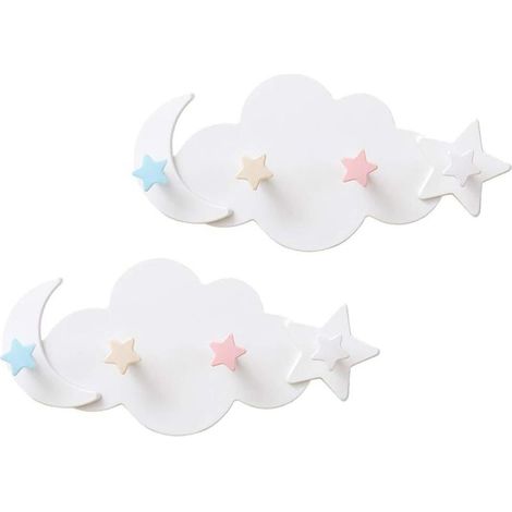 Lot de 2 Crochets muraux en Forme de avec étoiles et Lune, Porte-clés, Porte-Manteau, Porte-Manteau, patères murales, Porte-Serviettes pour Enfants (1/5)