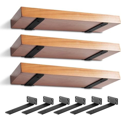 Supports Étagère Industriels Noirs, Lot de 6, Acier Robuste, Fixation Murale Rustique, 15,2 cm (1/5)