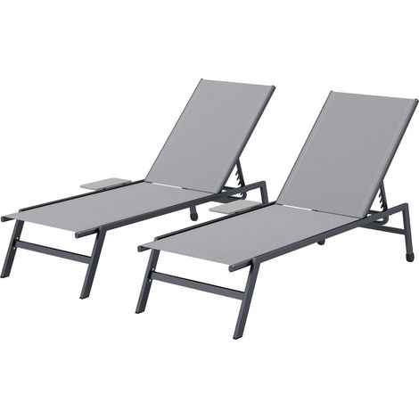 Outsunny Set di 2 Lettini Prendisole con Tavolino Laterale