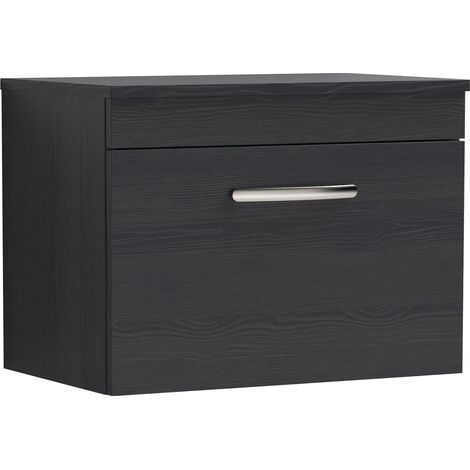 Nuie Athena Wall Hung 1-Drawer Vanity Unit and Worktop 600mm Wide - Charcoal Black (1/5)