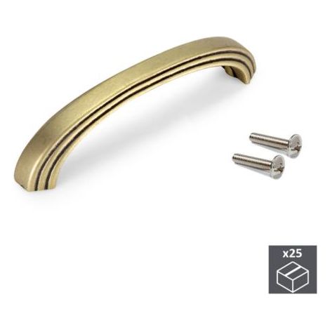Emuca Lote de 25 tiradores para mueble Mombasa, L109mm, intereje 96mm, Zamak, Oro viejo -
