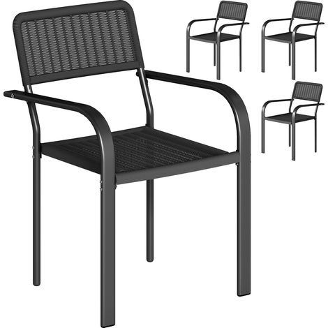 Gartenstühle 4er Set stapelbar Outdoor Sessel mit Armlehnen ergonomische Rückenlehne Stahlrahmen 55x60x83 cm Schwarz