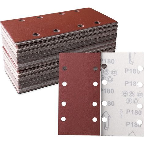 Lot de 30 feuilles abrasives 93 x 185 mm - Papier abrasif carré auto-agrippant 8 trous - 150 grains assortis - le polissage et l'élimination de la rouille (1/5)
