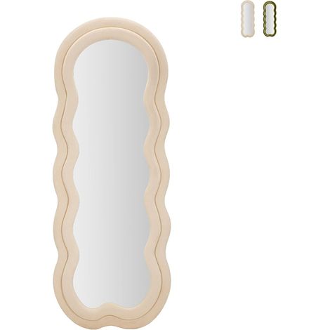 Espejo de pared o de pie diseño ondulado en terciopelo 60x160cm Miki - Crema