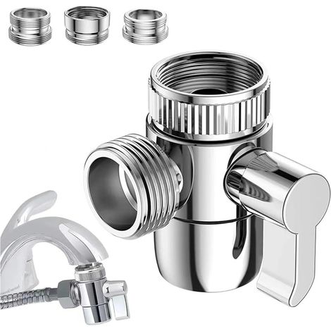 Inverseur Douche Vanne 3 Voies, Valve Inverseur de Douche 3 Voies, Vanne Aiguillage de Douchette Robinet d'arrêt Universels avec Robinet Adaptateur M22-M24, M22-G1/2”