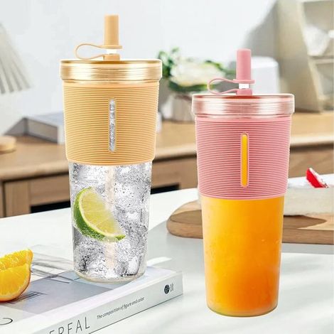 Doppelwandige, isolierte Kunststoffbecher, wiederverwendbar, für Smoothies, Bubble Tea, Eiskaffee, 2 Stück (1/4)