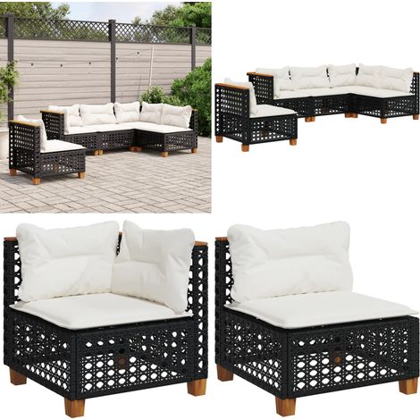 5-tlg. Garten-Sofagarnitur mit Kissen Schwarz Poly Rattan - Gartengestell - Outdoor Möbel - Gartenlounge - Lounge Set - Rattan Sofa - Home & Living (1/5)