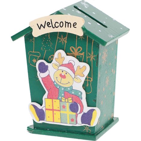 Tirelire en bois en forme de maison de Noël (motif aléatoire), idéale pour les enfants.