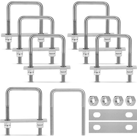 8 x U Bolt M8 Vis en U Fileté Inox 60 100mm Carré, Étrier de Fixation en U Boulons avec 32 Écrous et 16 Tôle, Bride de Fixation en U pour Fixation de Tube (1/5)