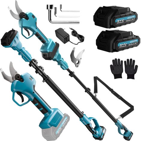 Rinoxar Sécateur Électrique 2 en 1 avec Perche Télescopique 2m - Coupe 40mm - 2 Batteries 21V pour un élagage précis (1/5)