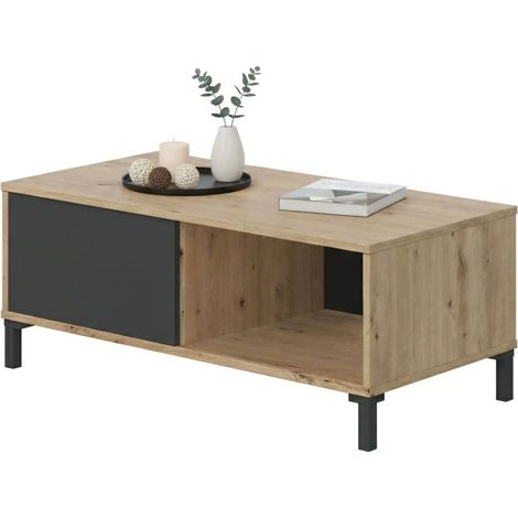 Tavolino da salotto Axinia, Tavolino da caffè, Tavolo basso da soggiorno, 100x50h40 cm, Rovere nodi e Antracite