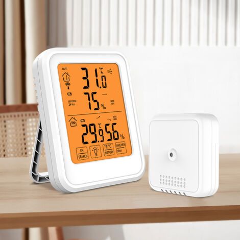 Thermomètre Hygromètre avec Capteurs Extérieur Ultrixe, Rétroéclairage et Grand écran LCD, Commutateur ℃/℉, Température Humidité de Haute Précision pour Intérieur et Extérieur, Blanc (1/5)