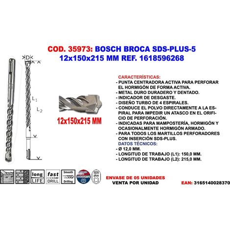 BOSCH bosch broca sds-plus-5 12x150x215 mm 1 618 596 268 , bosch broca sds-plus-5 12x150x215 mm 1 618 596 268