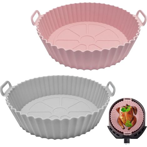 Accesorios de cocina y cocina - Paquete de 2 cestas de silicona extragrandes para freír, nuevo estilo, cesta de silicona reutilizable para freidora de aire, microondas, molde para pasteles, vaporera, 
