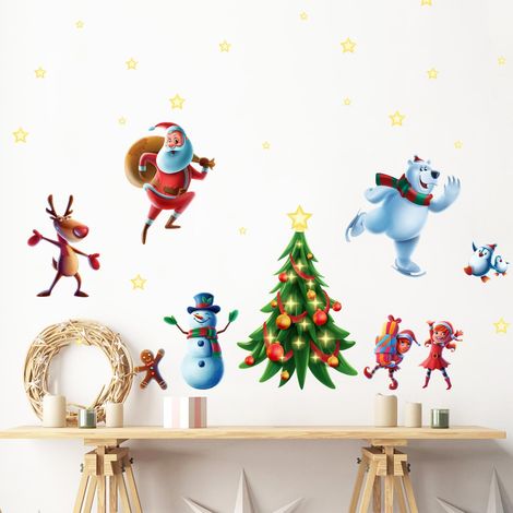 Sticker Noël le père noël et ses amis - Autocollants stickers adhésifs noël - décoration fêtes - 70x105cm (1/5)