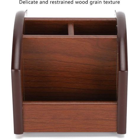 Porte-stylo en bois rotatif + boîte rangement cartes de visite – design créatif bureau (1/5)
