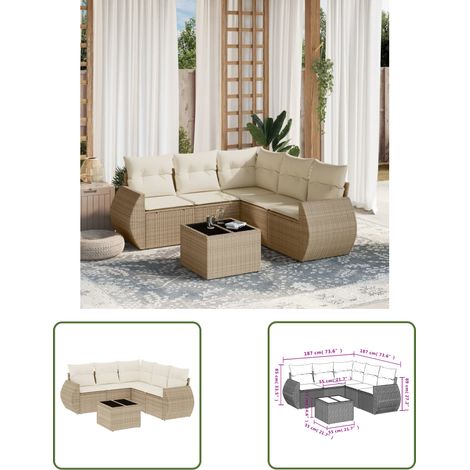 The Living Store 6-tlg. Garten-Sofagarnitur mit Kissen Beige Poly Rattan - Gartenmöbel - Esstisch - Lounge Set - Rattan Möbel - Outdoor Furniture (1/3)