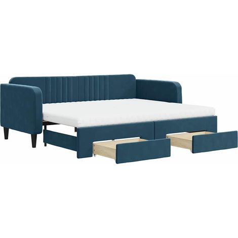 Maison Exclusive - Divano Letto Estraibile con Cassetti Blu 90x200 cm in Velluto (1/5)