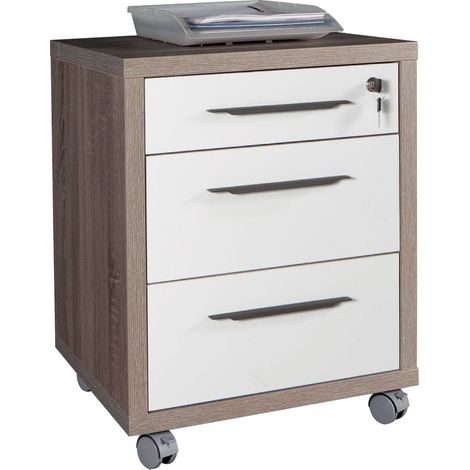 CASSETTIERA UFFICIO 3 CASSETTI LINEA 'CHANIA' cm. 45 x 48 x h.63 - cemento/bianco  - COMPOSAD