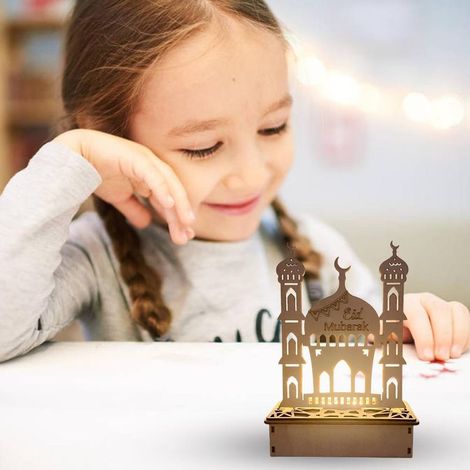 Lampe LED Bois Ramadan Décorations Portable Eid Table Ornement Naturel pour Fête Musulmane Islamique Eid avec Alimentation Piles AA (1/5)