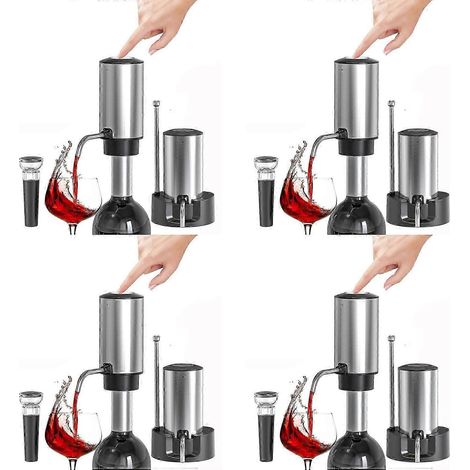 Ensemble de 4 aérateurs à vin électriques rechargeables avec carafe et distributeur de vin automatique, socle de rangement. WHBYV (1/4)