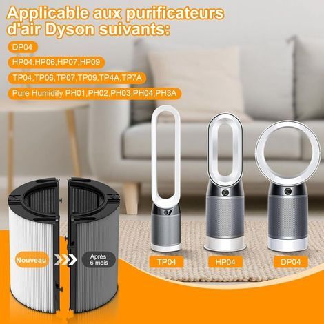 pour Filtre Dyson en HEPA et Charbon Actif, Filtre de Purificateur D'air à Haute Efficacité pour Dyson HP04 TP04 DP04 PH04 HP09 TP09 HP07 TP07 PH03 PH01 PH02 PH03 PH04 PH3A Design 2-en-1 (1/5)