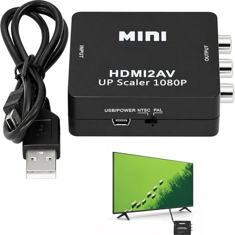 1 Pièce Convertisseur HDMI vers RCA,Adaptateur HDMI vers AV,1080P Adaptateur HDMI RCA avec Câble d'alimentation USB, pour Xbox 360/One, PlayStation 3/4/5, DVD, Android TV Box, Fire Stick, Roku. (1/5)