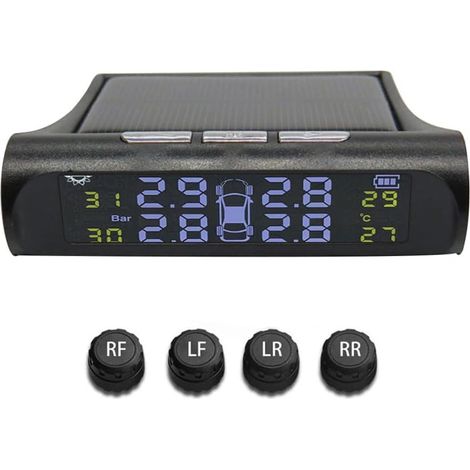 Sistema di monitoraggio della pressione dei pneumatici per auto, sensore solare, sistema di allarme di sicurezza, display digitale, avviso di temperatura, monitoraggio della pressione dei pneumatici T (1/4)