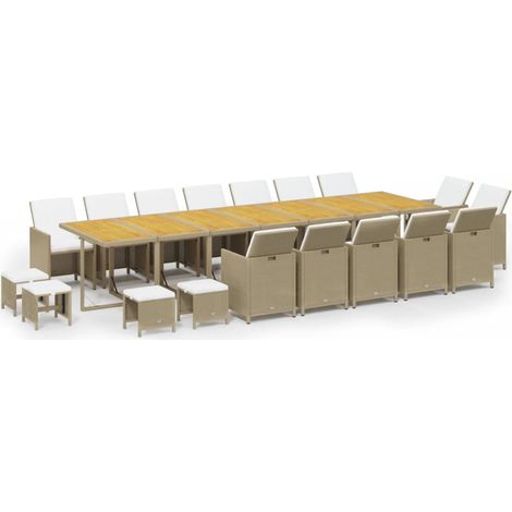 Maison Exclusive - 19-tlg. Garten-Essgruppe mit Kissen Poly Ratta