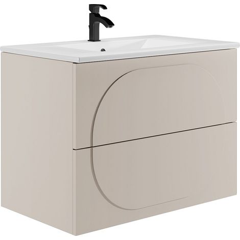 Mobile bagno sospeso con lavabo da incasso - Beige - 80 cm - VUTOMA (1/4)