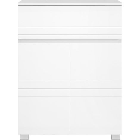 CALICOSY - Petit meuble de rangement 1 tiroir et 2 portes blanc laqué - H80 cm (1/5)