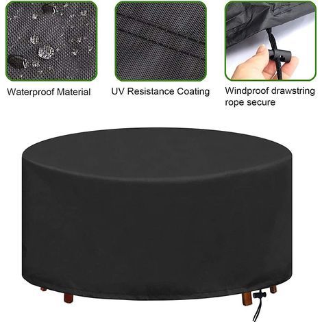 Housse de protection pour table de jardin ronde, imperméable, coupe-vent, anti-UV, pour table circulaire 4-6 places, 128 x 71 cm (1/5)