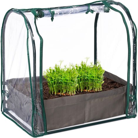 Mini Serre avec Sac de Plantation, 70x68x50 cm, Film en PVC, Fermeture à glissière, Transparent/Vert (1/5)