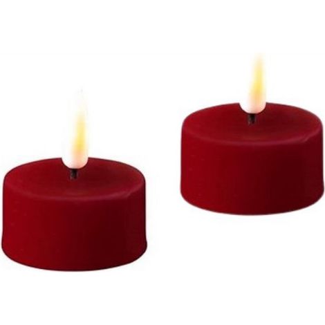 Luxuriöse LED-Kerze – Bordeauxfarbene LED-Teelichter, 4,1 x 4,5 cm (2 Stück) – wie eine echte Kerze (1/5)