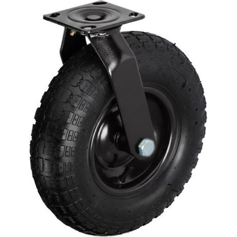 Roulette Pivotante - Pneumatique 3.00-4 - Charge Max 120 Kg - Plaque À Visser - Noir (1/5)