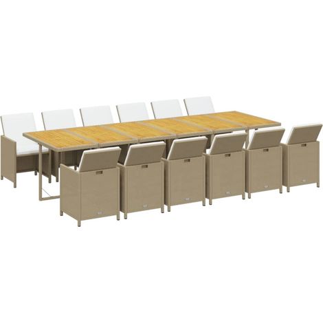vidaXL Ensemble à manger de jardin coussins 13pcs Résine tressée Beige