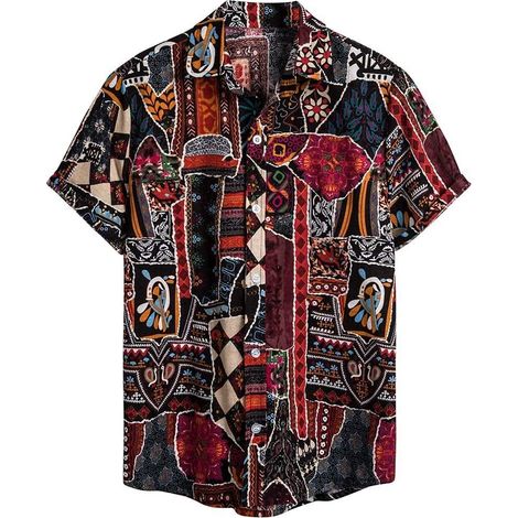 Chemise à manches courtes en coton pour homme - Chemisier décontracté en lin avec impression ethnique - Chemise parfaite (1/5)