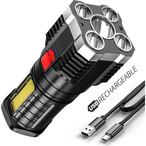 Lampe de poche haute puissance à LED COB 5, Rechargeable par USB, torche Portable d'extérieur, batterie intégrée 1pc (1/5)