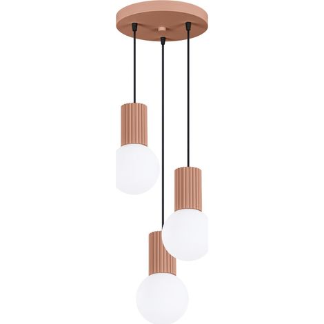 Lampada a sospensione moderna rotonda tripla in vetro moka scanalato con sfere bianche per soggiorno sala da pranzo sopra il tavolo 3xG9 8W HALO Sollux Lighting (1/5)