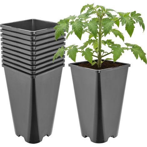 Garronda Pot de Fleur Carré Haut Plastique 13,5 × H 23 cm (3L) - x10 Godets Semis Pot Culture Profond Drainage Résistants Intempéries pour Plantes Pépinière Jardin Serre Intérieur Extérieur GD-0201