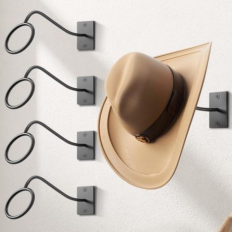 Appendiabiti da parete per cappelli da cowboy - 4 pezzi - Nero (1/5)