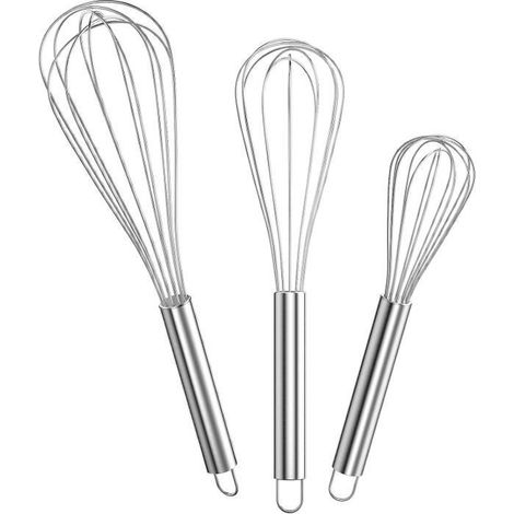 FOUET MANUEL - CUILLERE MAGIQUE Fouet Cuisine Inox Professionnel Batteur Manuel à Œufs 3 Pièces Contient 21cm 26cm 29cm (1/4)