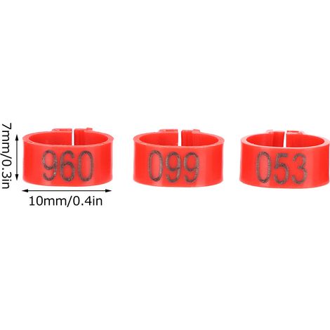 Lot de 100 bagues d'identification numérotées pour pigeons (001-100), bagues de patte pour volailles, bagues de patte, bague rouge de 10 mm avec numéro. (1/5)
